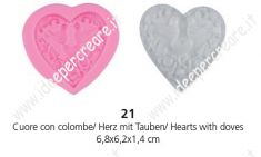 Stampo in silicone - Cuore con colombe 6,8x6,2x1,4 cm